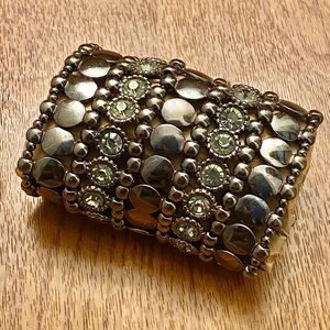 Aldo Silver Tone Beaded Stretch Bracelet with Rhinestones
